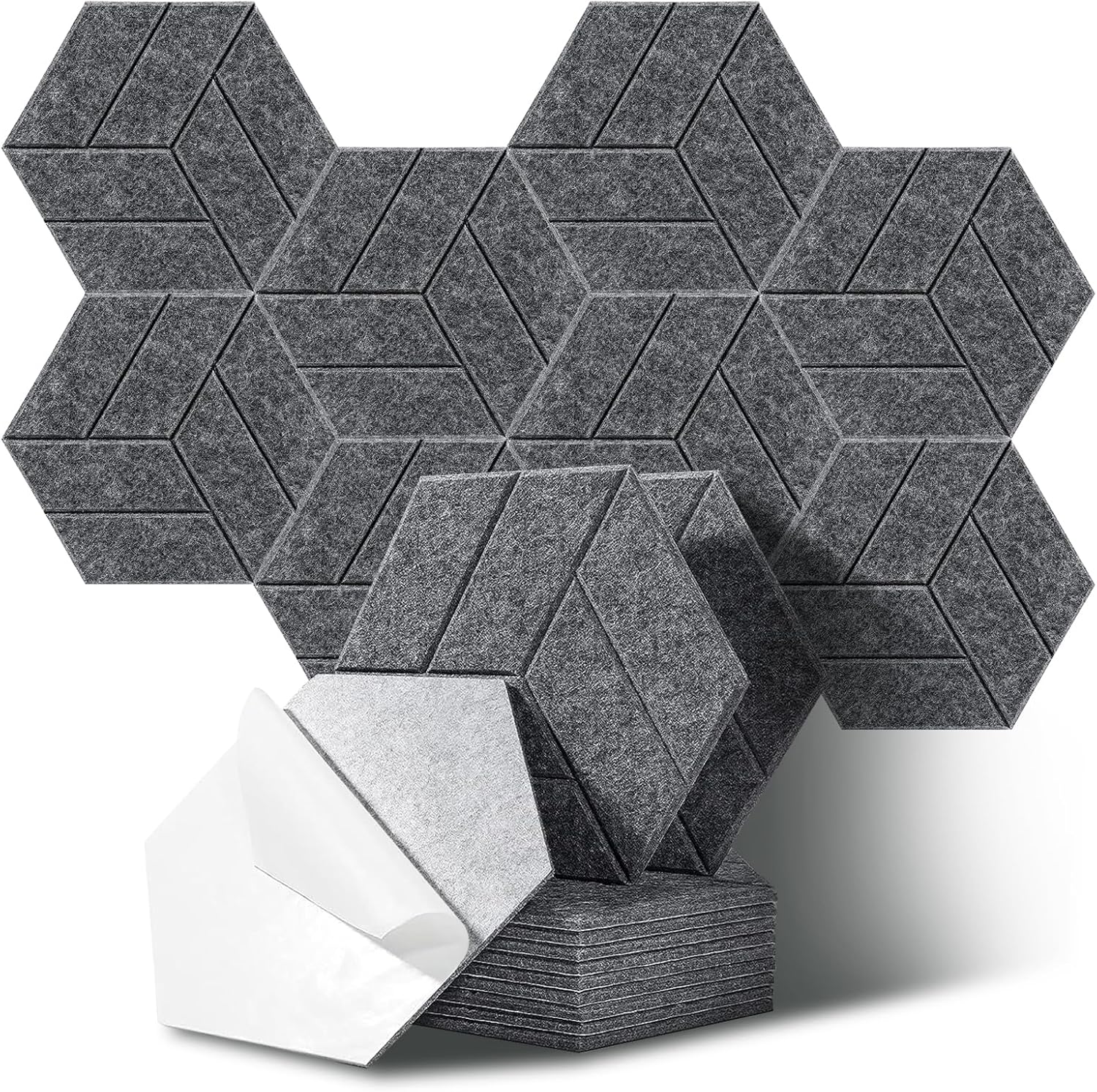 Sześciokątne panele akustyczne do studiów, biur i sal gier, opakowanie 12 szt., kolor szary (30 x 26 x 0,9 cm)