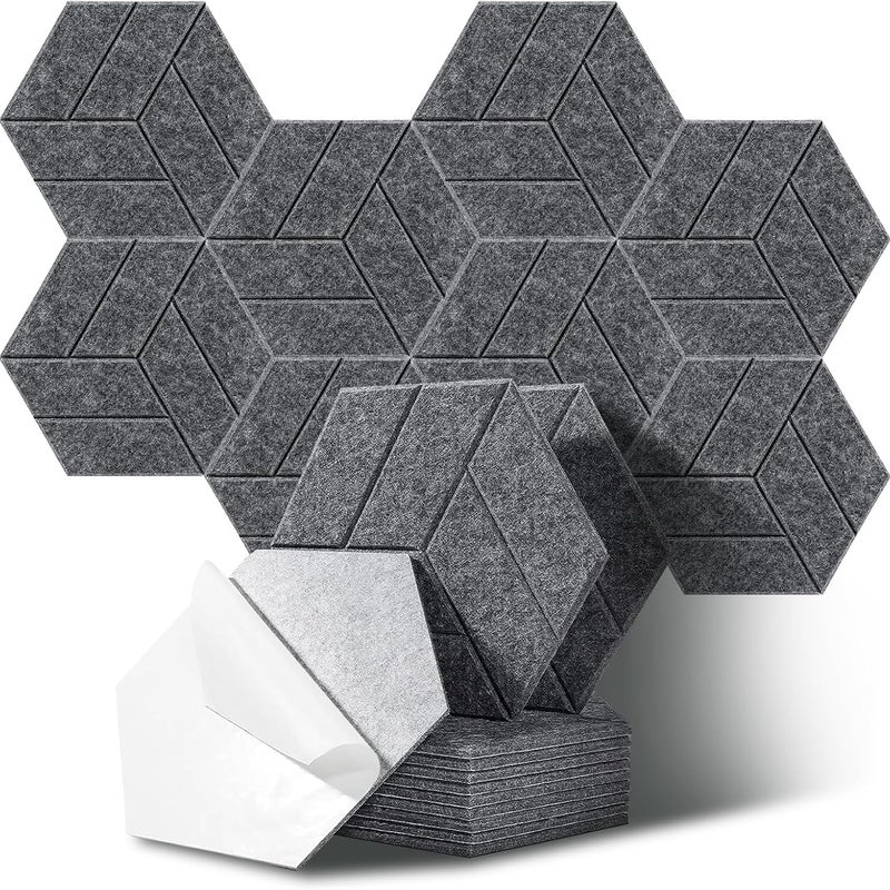 Sześciokątne panele akustyczne do studiów, biur i sal gier, opakowanie 12 szt., kolor szary (30 x 26 x 0,9 cm)