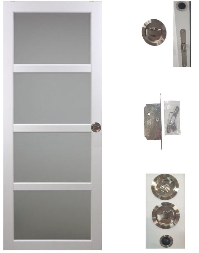 Porte Coulissante Tana Blanc Vitrée H204 X L83 Cm, Serrure Condamnation Gd Menuiseries