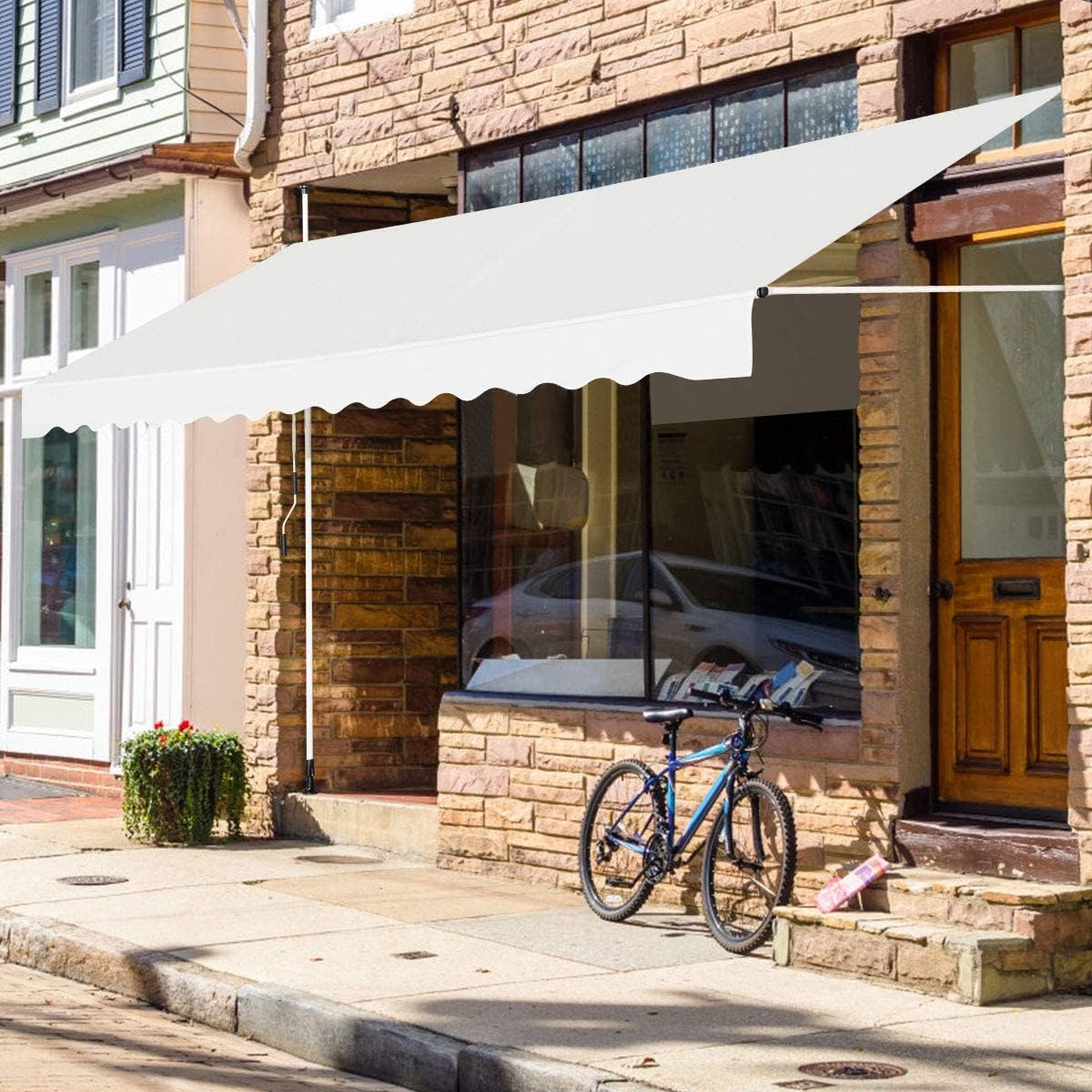 Store Banne Manuel Rétractable 4x1,2M en Aluminium-sans Perçage-Hauteur Réglable 2-3M-Auvent Banne de Balcon sur Pied,Beige - 3