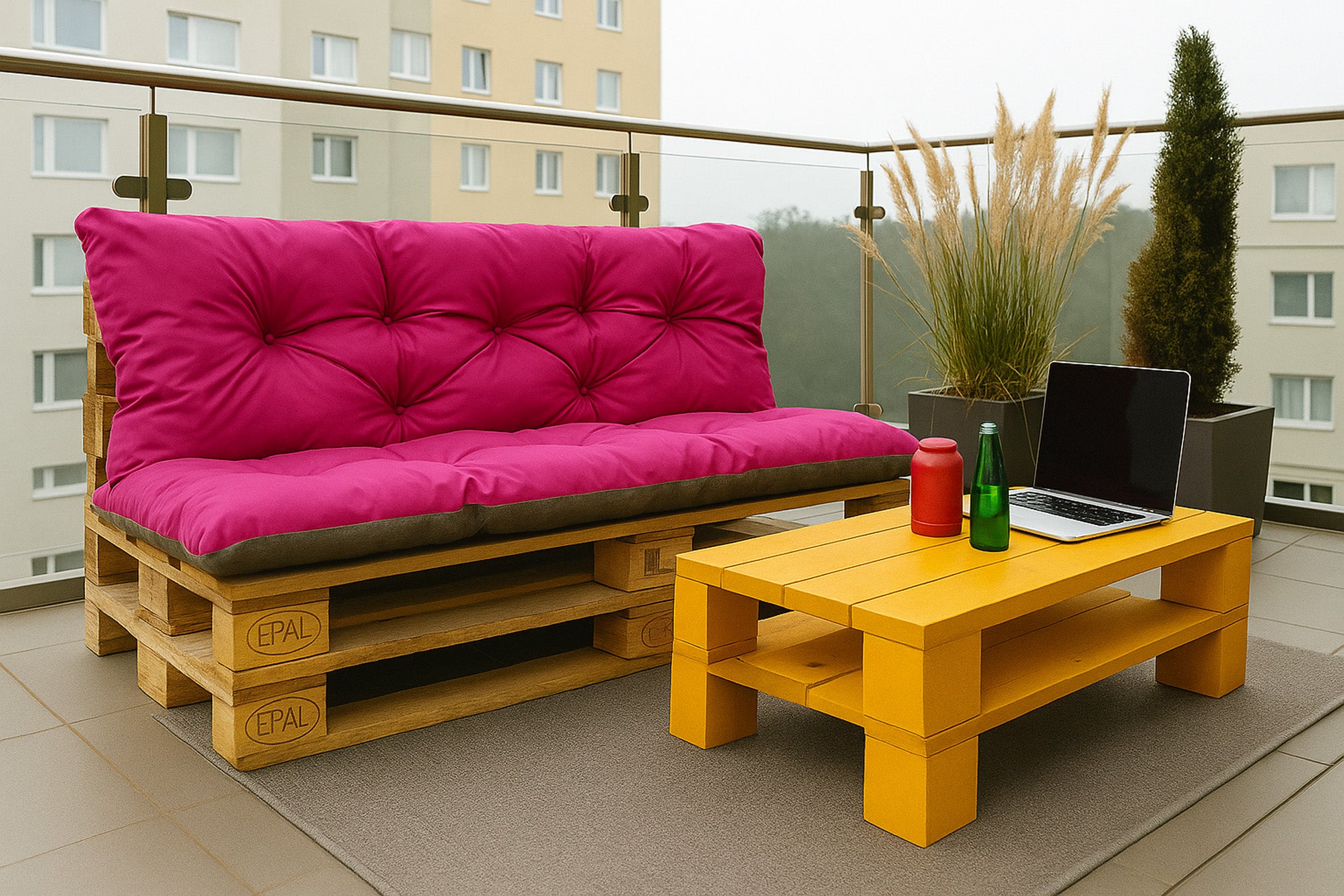 Set Coussins palettes, Assise 120 x 80 et Dossier 120 x 50cm Rosa, coussins canapé / coussin pour palette in / extérieur, SETGARDEN - 3