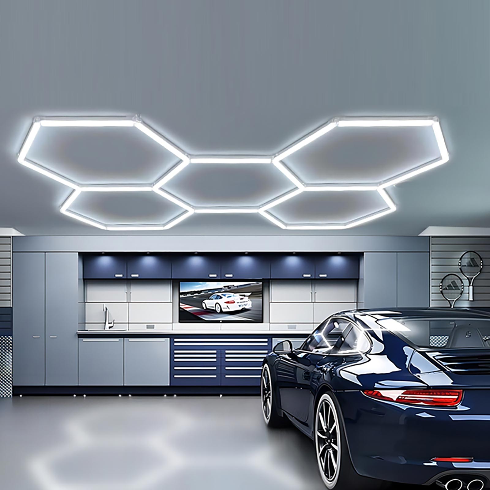 Pannello LED Esagonale Atomant 168W 18000LM 6500K IP44 - Per Garage, Officina E Palestra, Montaggio Facile