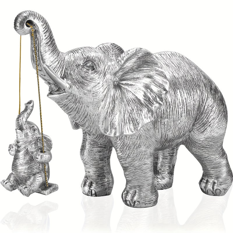 Ozdoby słonia do ogrodu, dekoracje słoni z żywicy, dekoracja zewnętrzna tworząca nastrój, srebrny, 16*13 cm