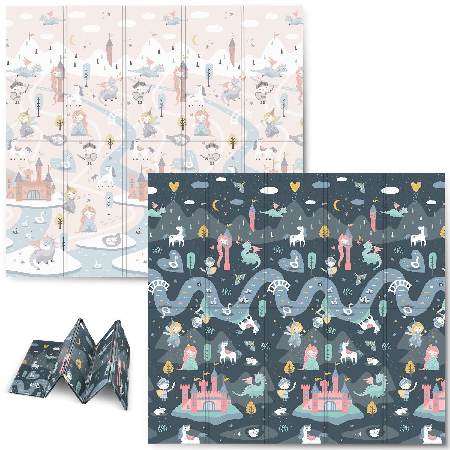 Nukido Tapis D’Éveil 3en1 Interactif Bébé – 110x100 Cm, 7 Jouets Multifonctions, Coussin Minky, Miroir, Royaume Des Animaux