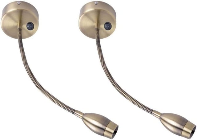 NETTLIFE Lampka ścienna LED do czytania Lampka do czytania Łóżko do montażu na ścianie 2 lampy łóżkowe na gęsiej szyi brąz 3W 3000K