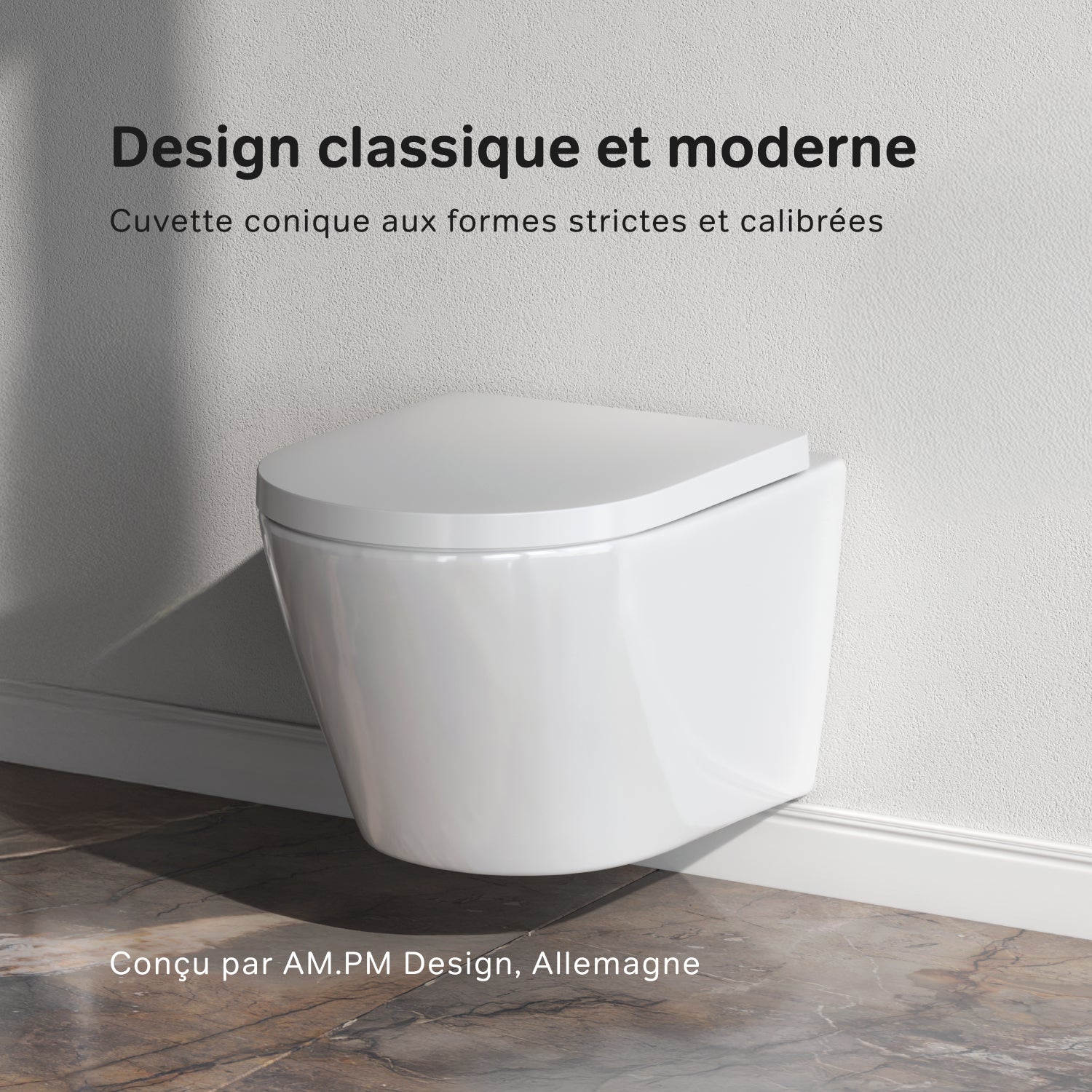 Pack WC suspendu bâti mural et cuvette Plaque Carrée Chrome,&nbsp;Pack WC Bati-support AM.PM Gem - 4