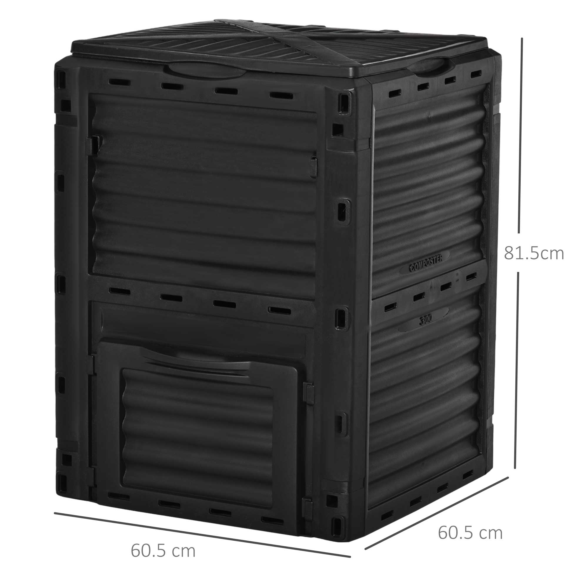 Composteur de jardin, composteur domestique en plastique noir de 300 L, bac à compost avec couvercle à clipser - 4