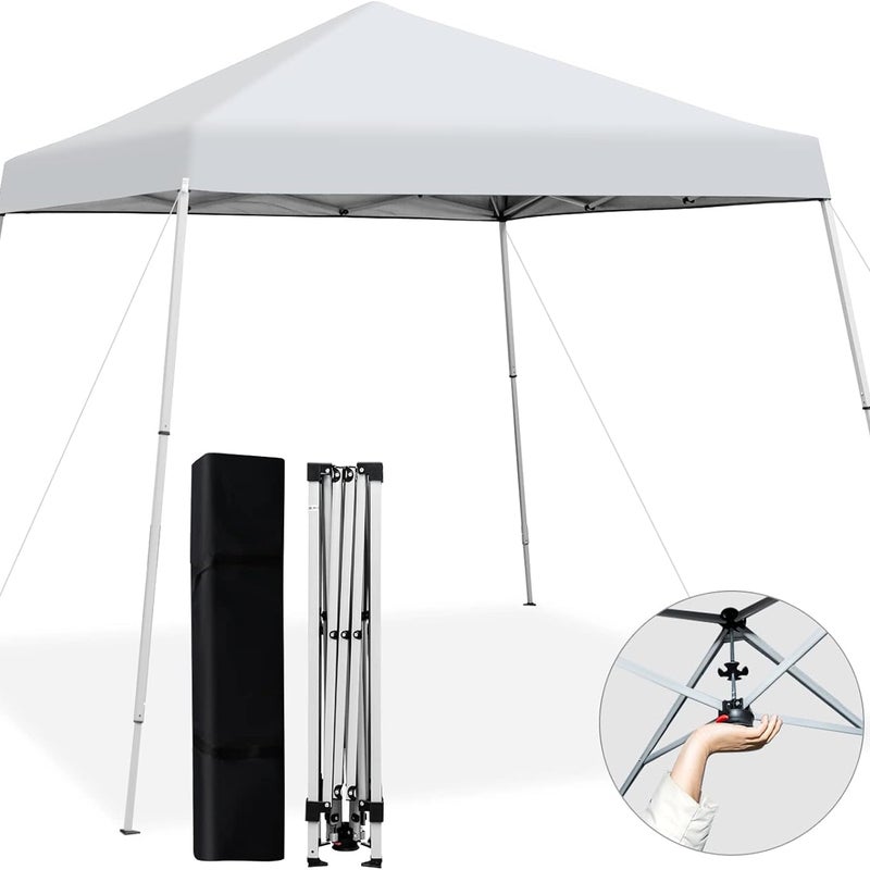 Składany Pawilon Ogrodowy 235x235cm – Wysokość Regulowana w 3 Poziomach – Namiot Imprezowy z Torbą Transportową UV50+, do Patio/Dworca/Plazy, Biały