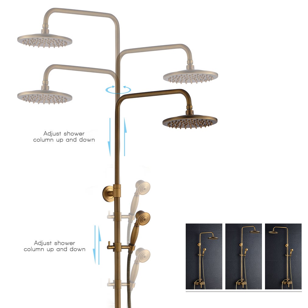 Colonne de douche en laiton Bronze Rétro,Ensemble de Douche avec Mitigeur Mécanique, Système de Douche Hauteur Réglable pour Salle de Bain - 2