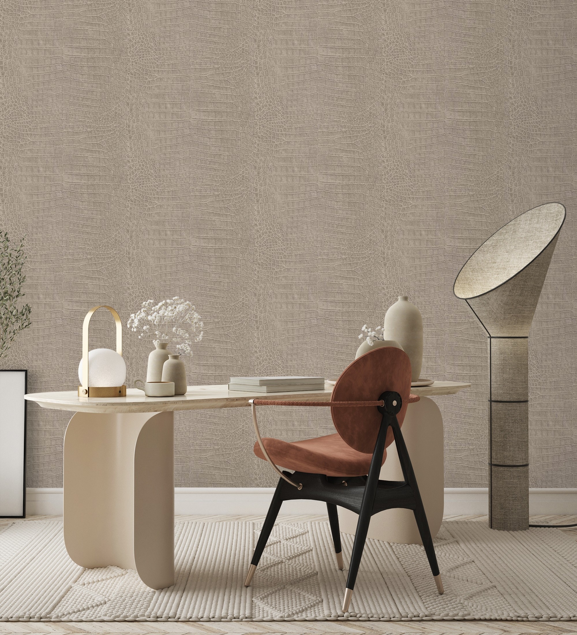 Papel pintado vinílico lavable no tejido piel cocodrilo animal print con relieve - maseru 6737 de gaulan - rollo de 10 m x 0,53 m