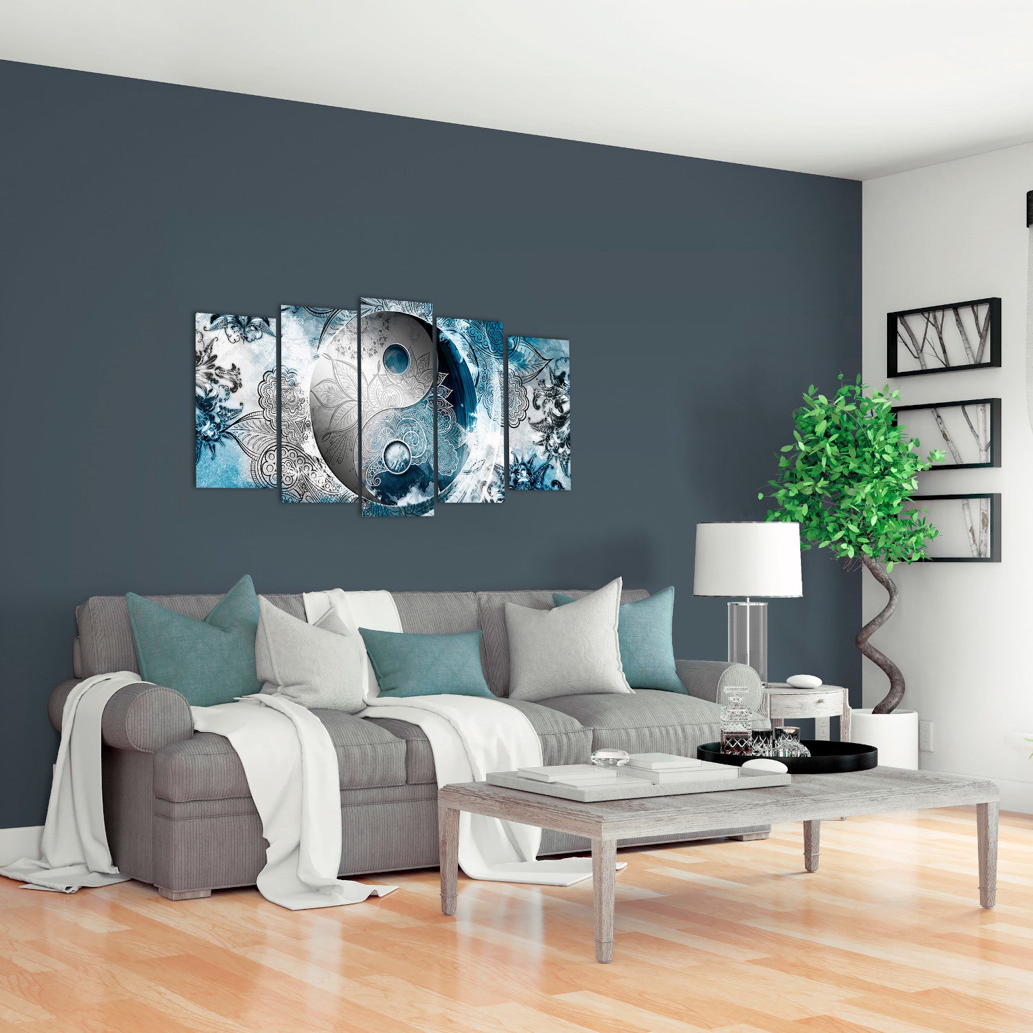 DekoArte - Impression Sur Toile Moderne | Décoration Pour Le Salon Ou Chambre | Ying Yang Bleu Blanc Noir | 150x80cm - 4