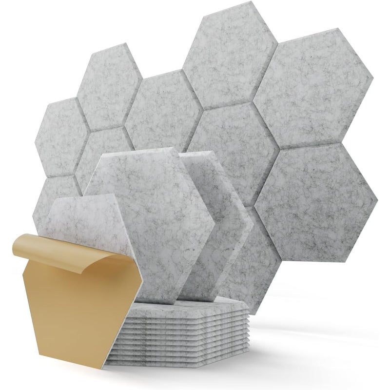 Sześciokątne samoprzylepne panele ścienne dźwiękochłonne do biur i salonów gier, 30,5 x 25,4 x 1 cm, jasnoszary, 24 sztuki