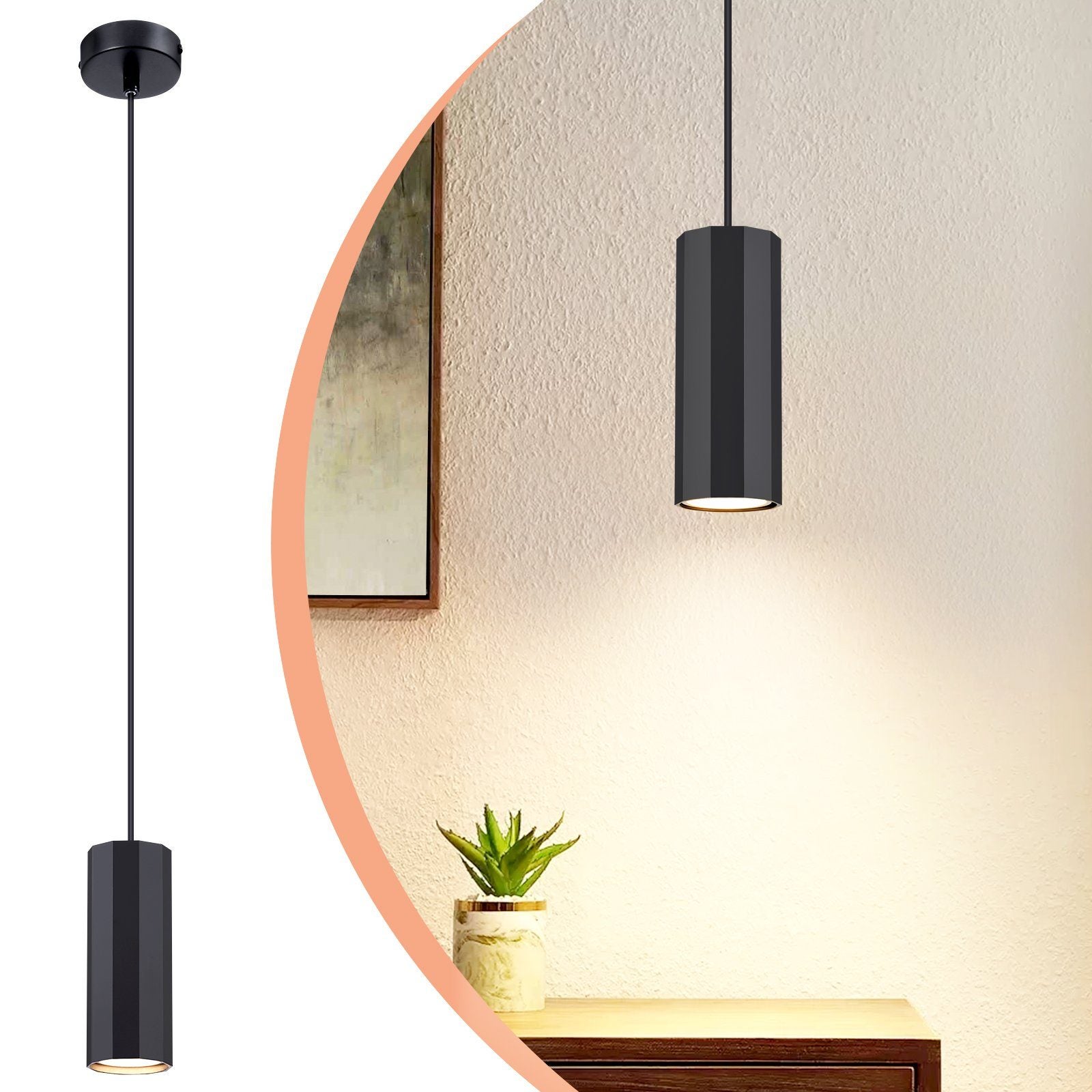 NETTLIFE Czarna metalowa lampa wisząca Średnica 170 cm GU10 1 płomień Nowoczesny industrialny salon Kuchnia wewnętrzna Sypialnia