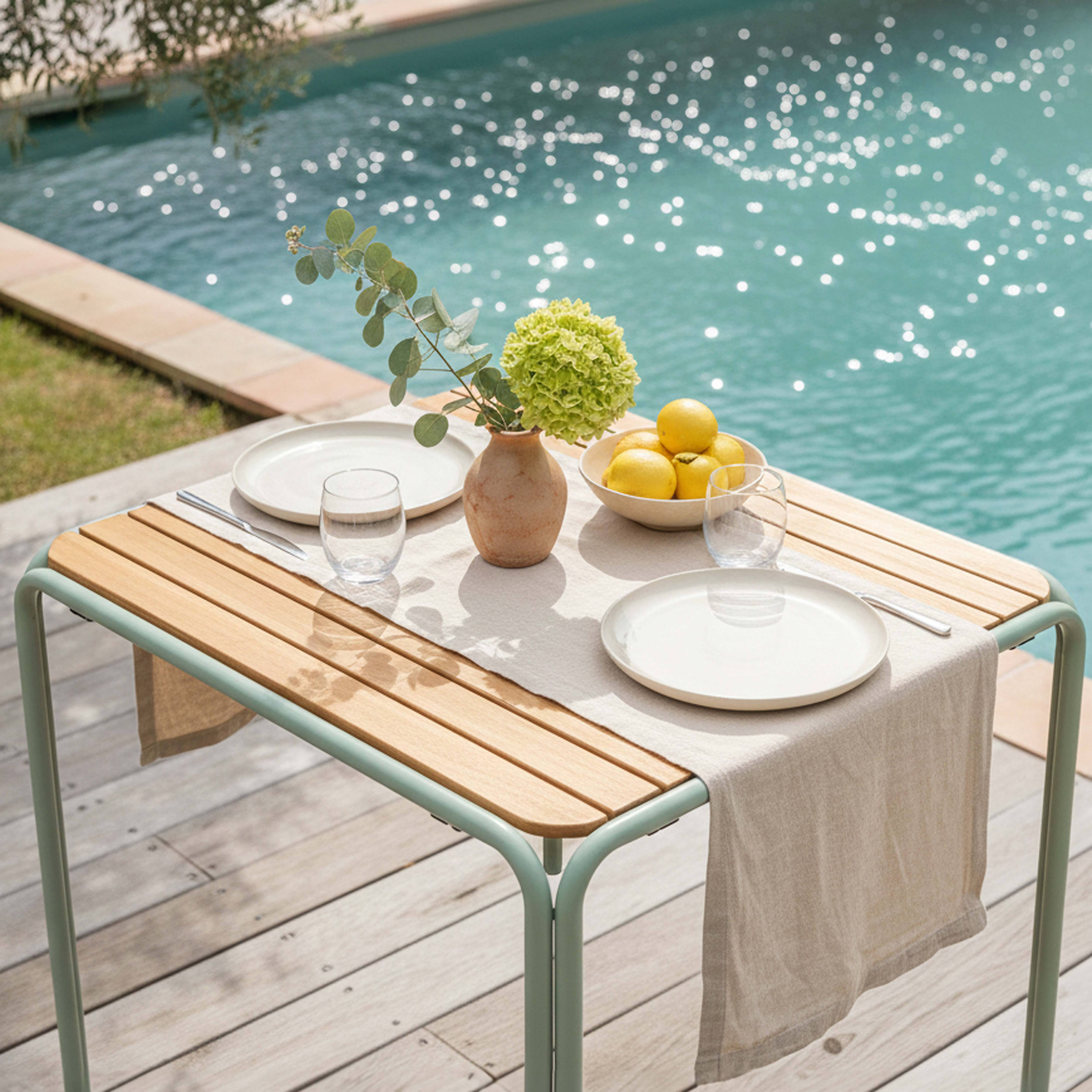 Table de jardin bistrot en métal et polywood 70 cm vert sauge - 3