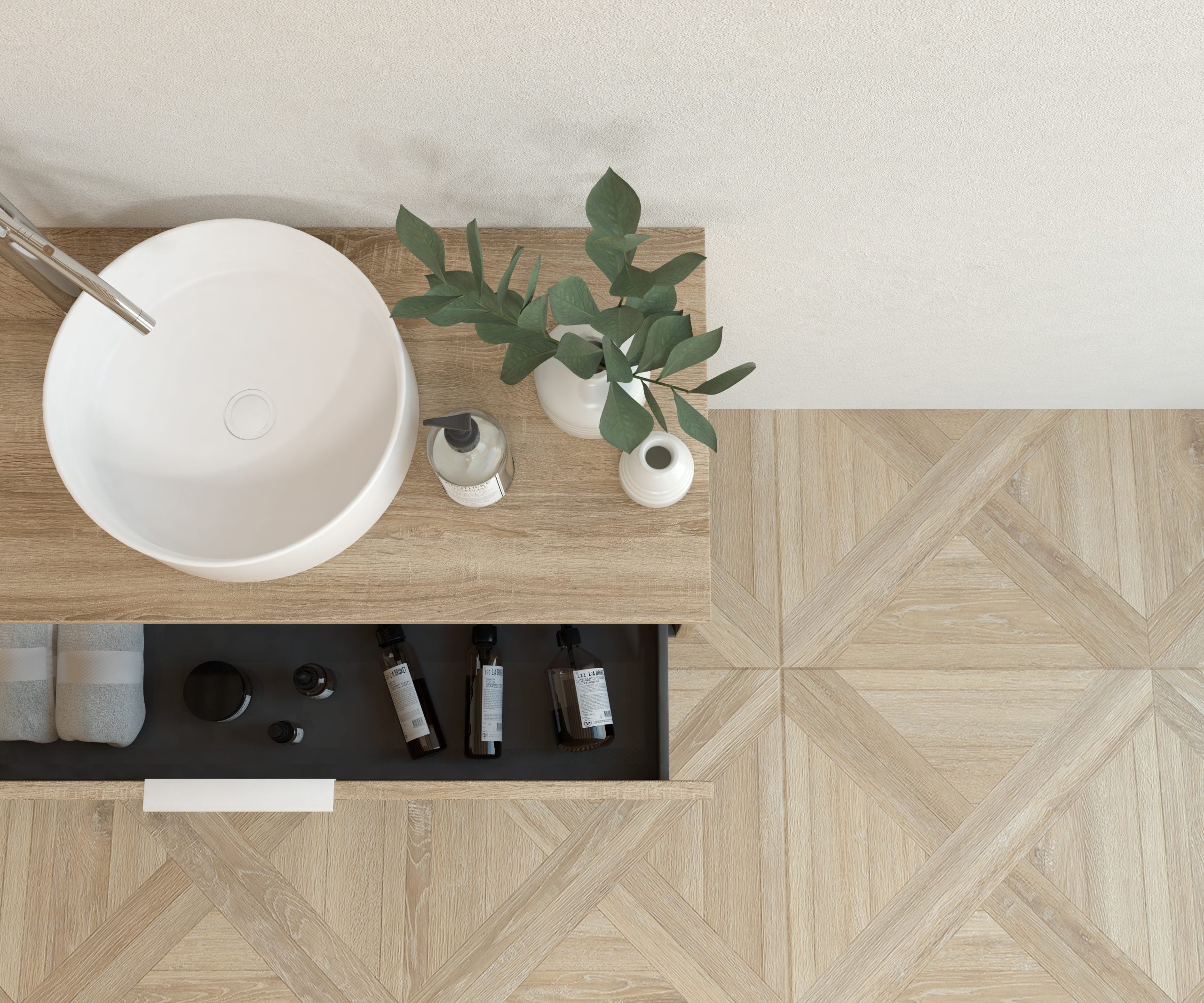 Ensemble de meubles de salle de bain Mapau RICHET, chêne Bardolino, 100 cm + vasque + miroir rond - 3