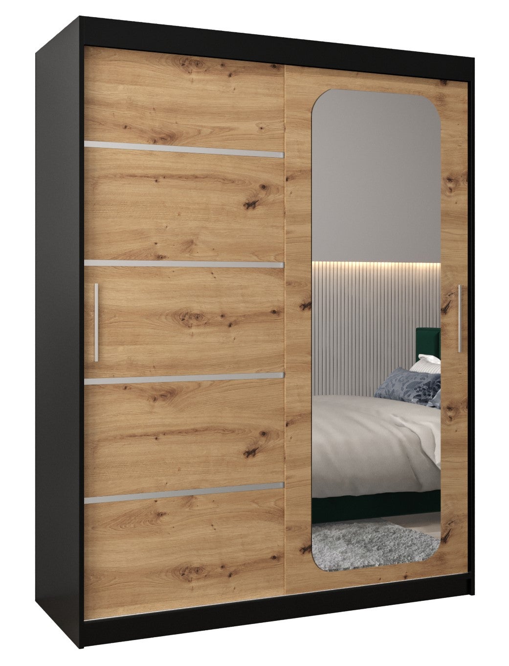 Szafa przesuwna garderoba PROMO V2 150 x 62 x 200 cm Czarny + Artisan - Abiks Meble