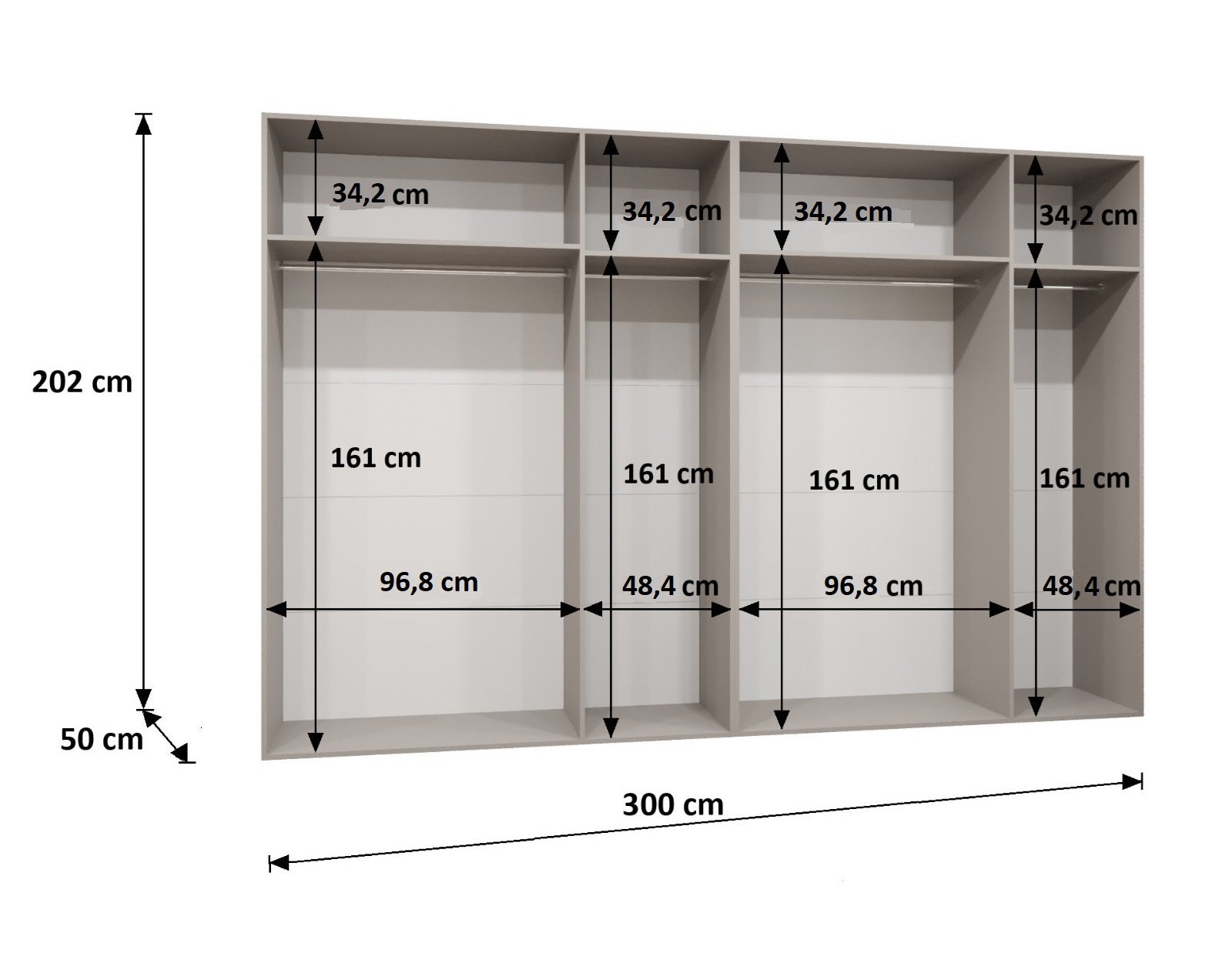 Szafa uchylna otwierana Marbella 1 300 x 52 x 202 cm kaszmir + u. kaszmir Abiks Meble - 4