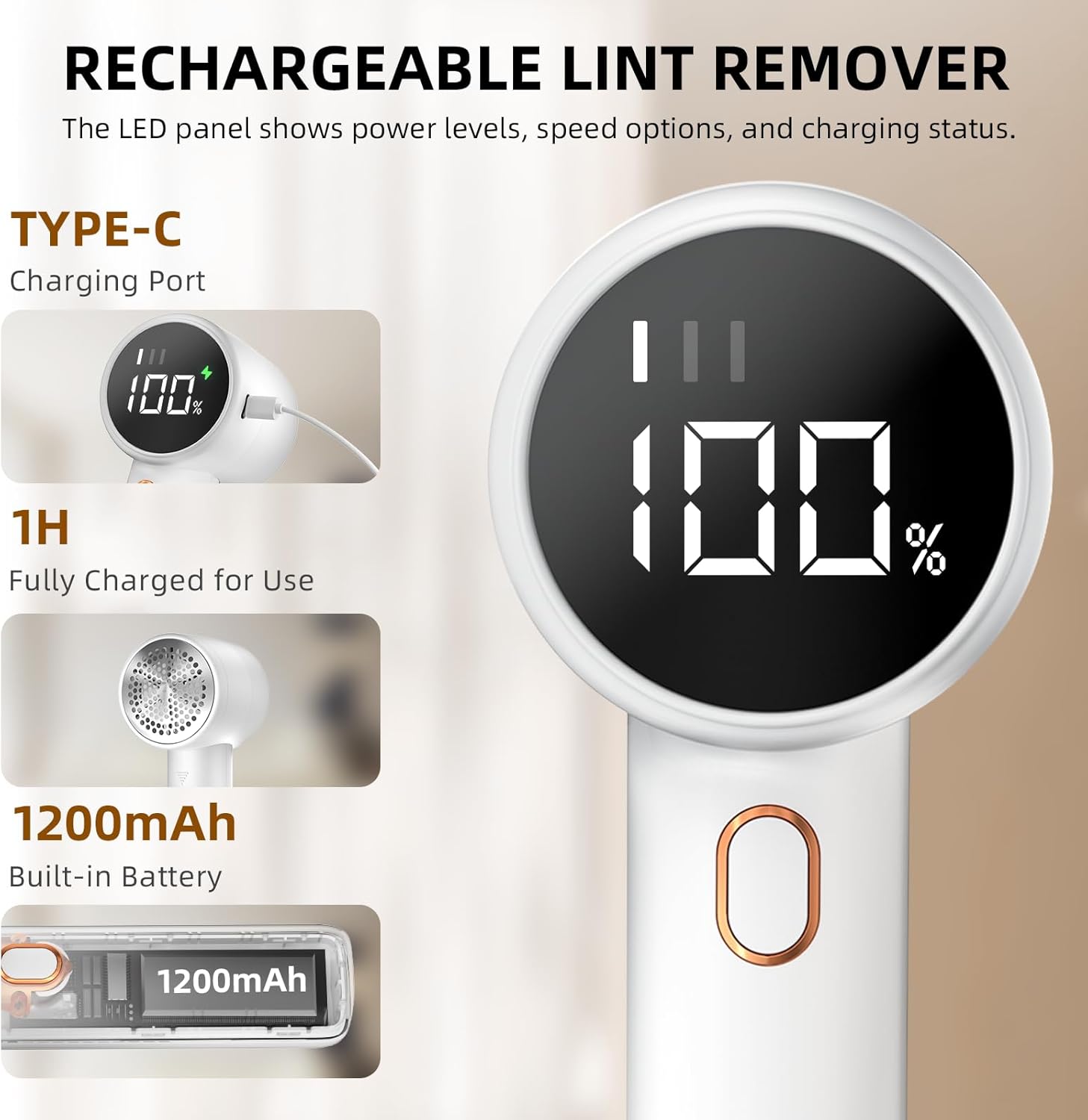 Quitapelusas Eléctrico, Pantalla LED, Recargable con Cable Tipo-C, Cabezal de 6 Cuchillas, Ideal para Ropa, Sofás, Mantas, Cortinas - 3