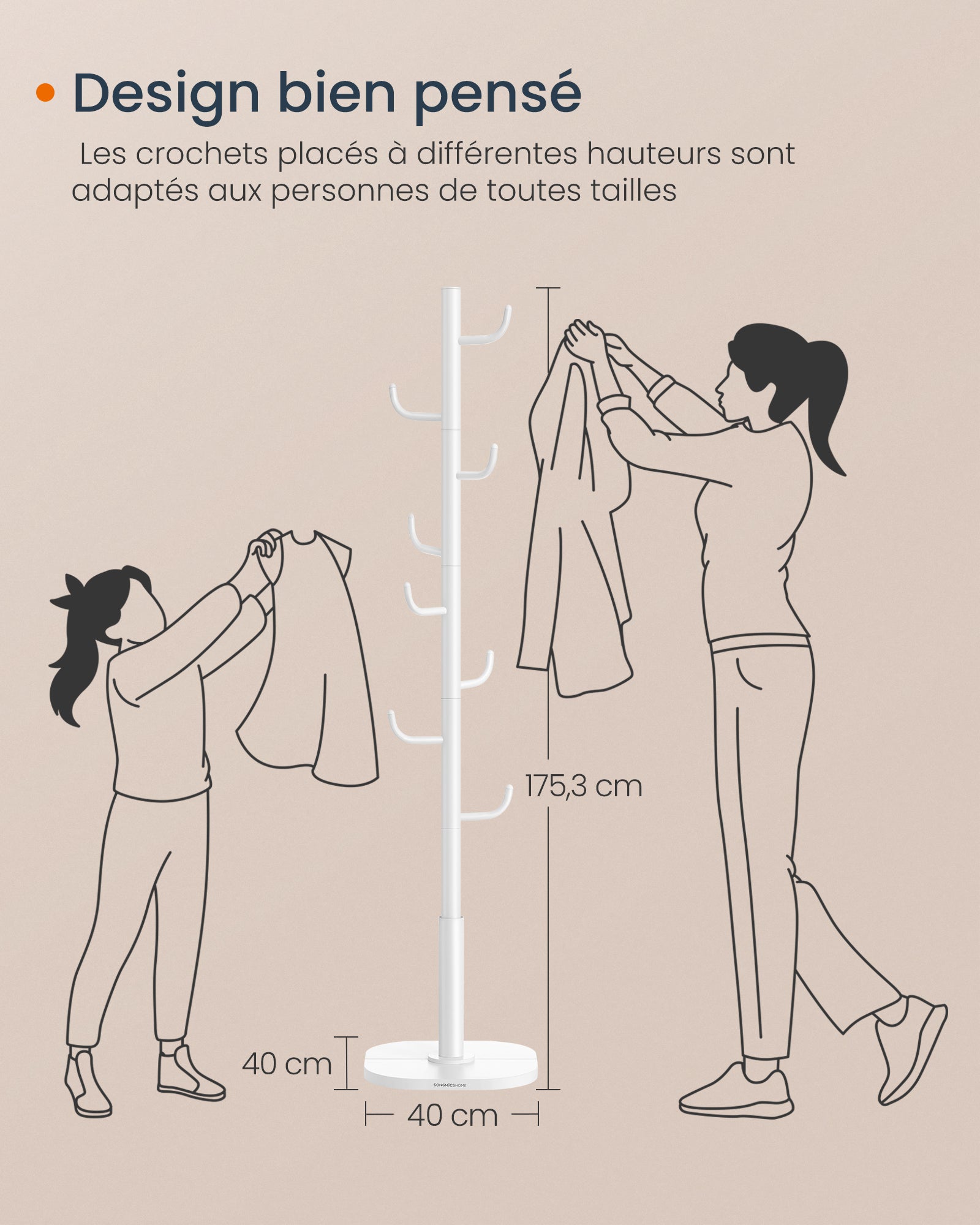 Portemanteau en Forme de Cactus,8 Crochets avec Extrémités Recourbées vers le Haut, Hauteur 175,3 cm, pour Vêtements, Chapeaux, Blanc Nuage - 5