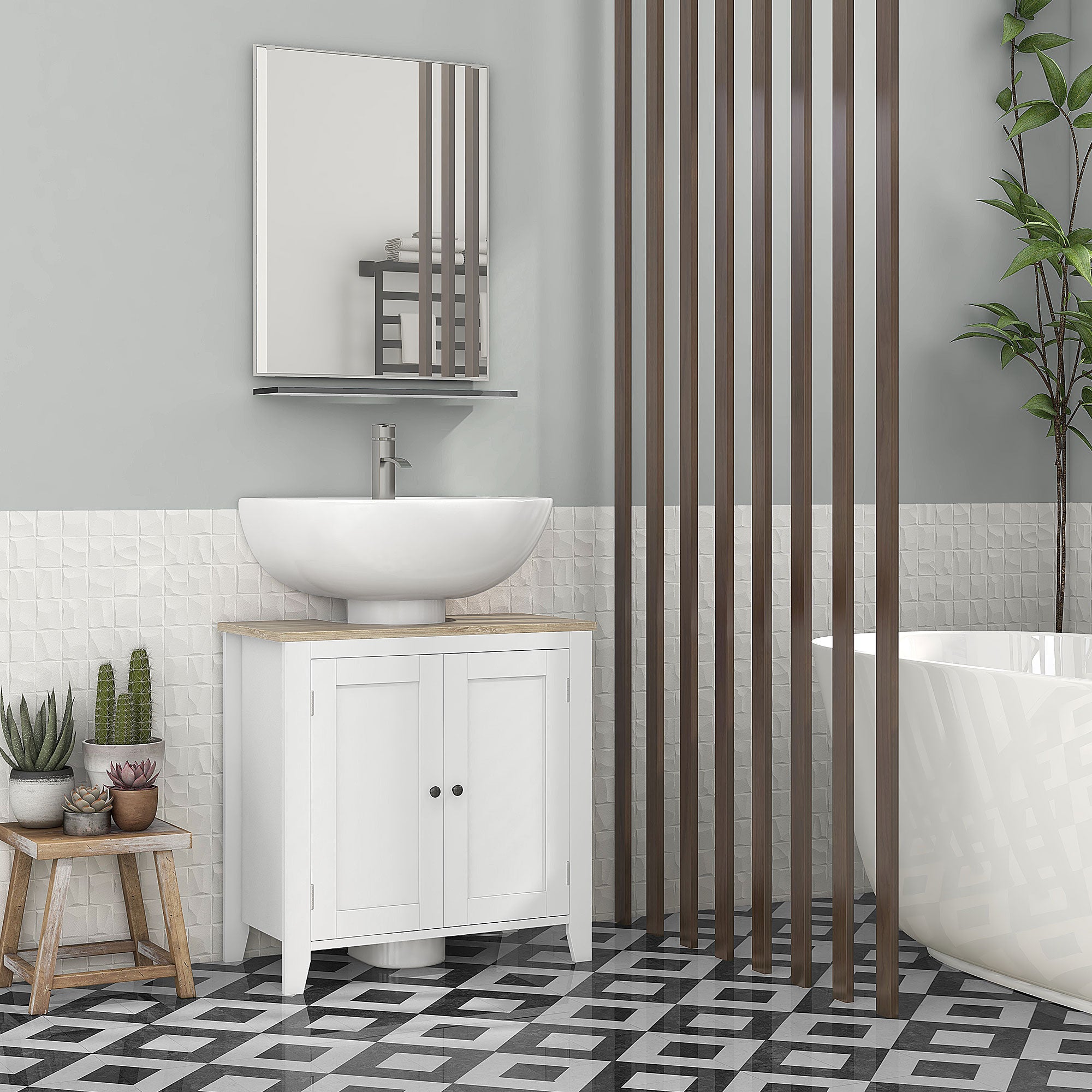 Kleankin armoire de toilette avec 2 portes et pied 60x30x60 cm blanc_834-306 - 2