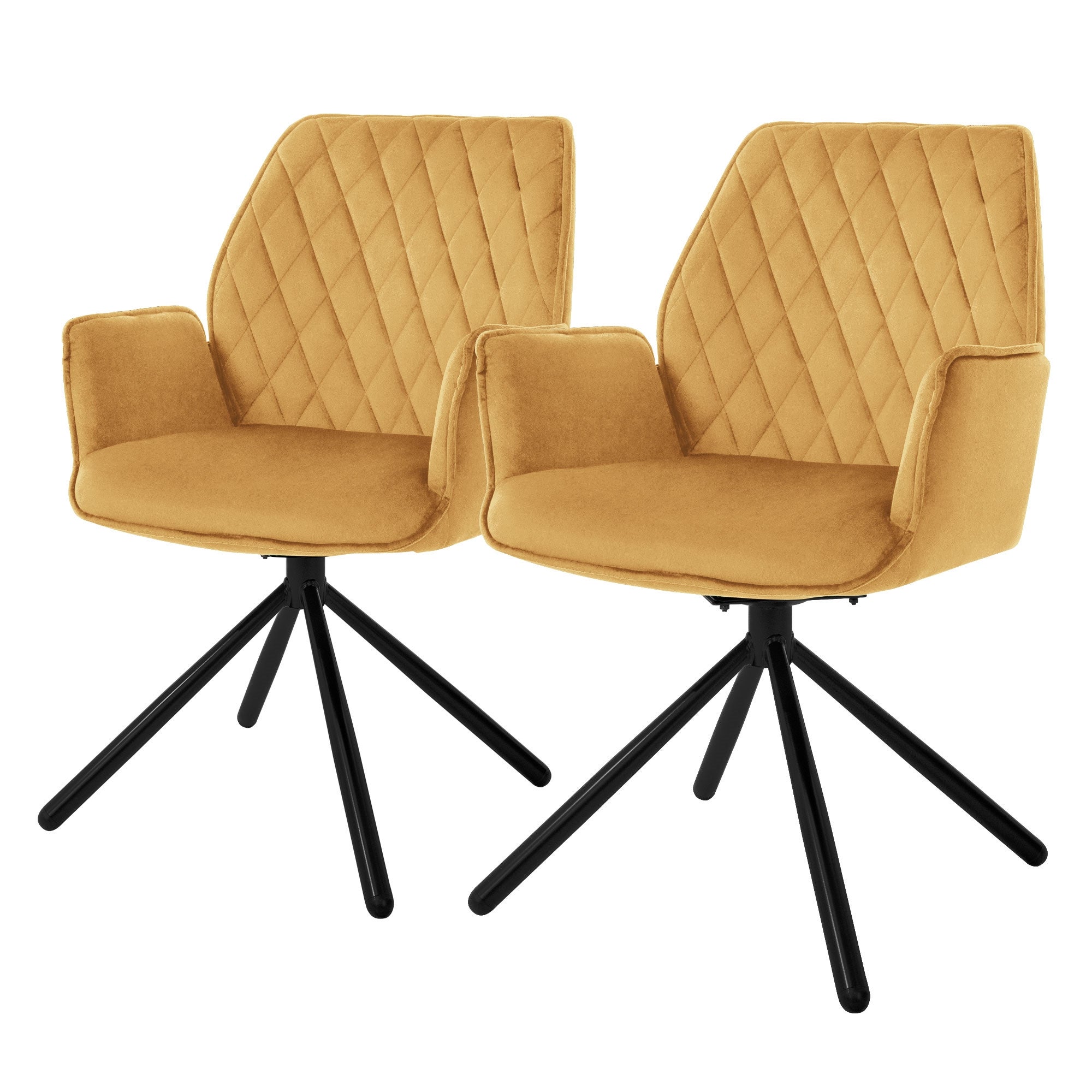 Set 2 Sedie Sala Da Pranzo Girevoli 180° Struttura Treppiede In Metallo Seduta In Tessuto Blu 040007398 85339784