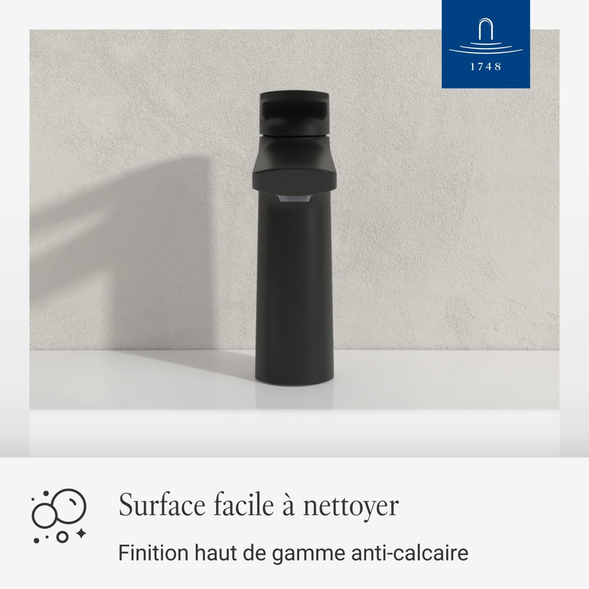Villeroy & Boch - Robinetterie de Lavabo Oasis Matt Black. sans Bonde. Économie dEau. Cartouche Céramique. Hauteur Bec 114 mm - 5