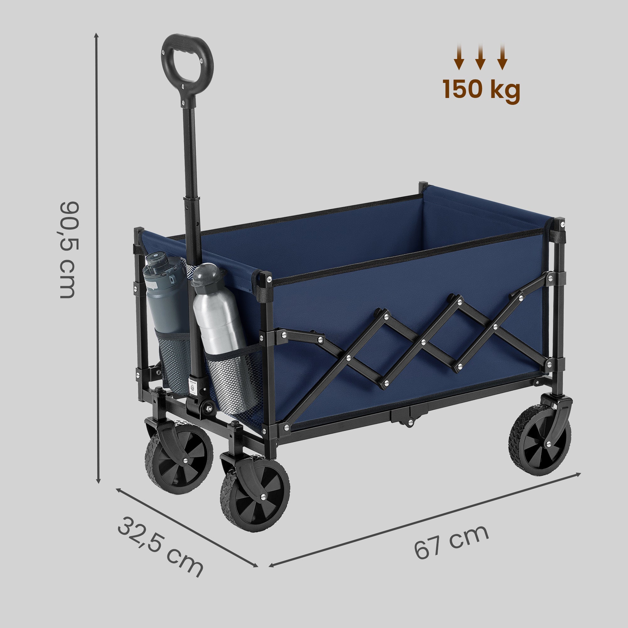 Chariot Pliable, 4 Roues Renforcées, Chariot de Jardin, Grande Capacité 180L, Extérieur, Bleu - 5
