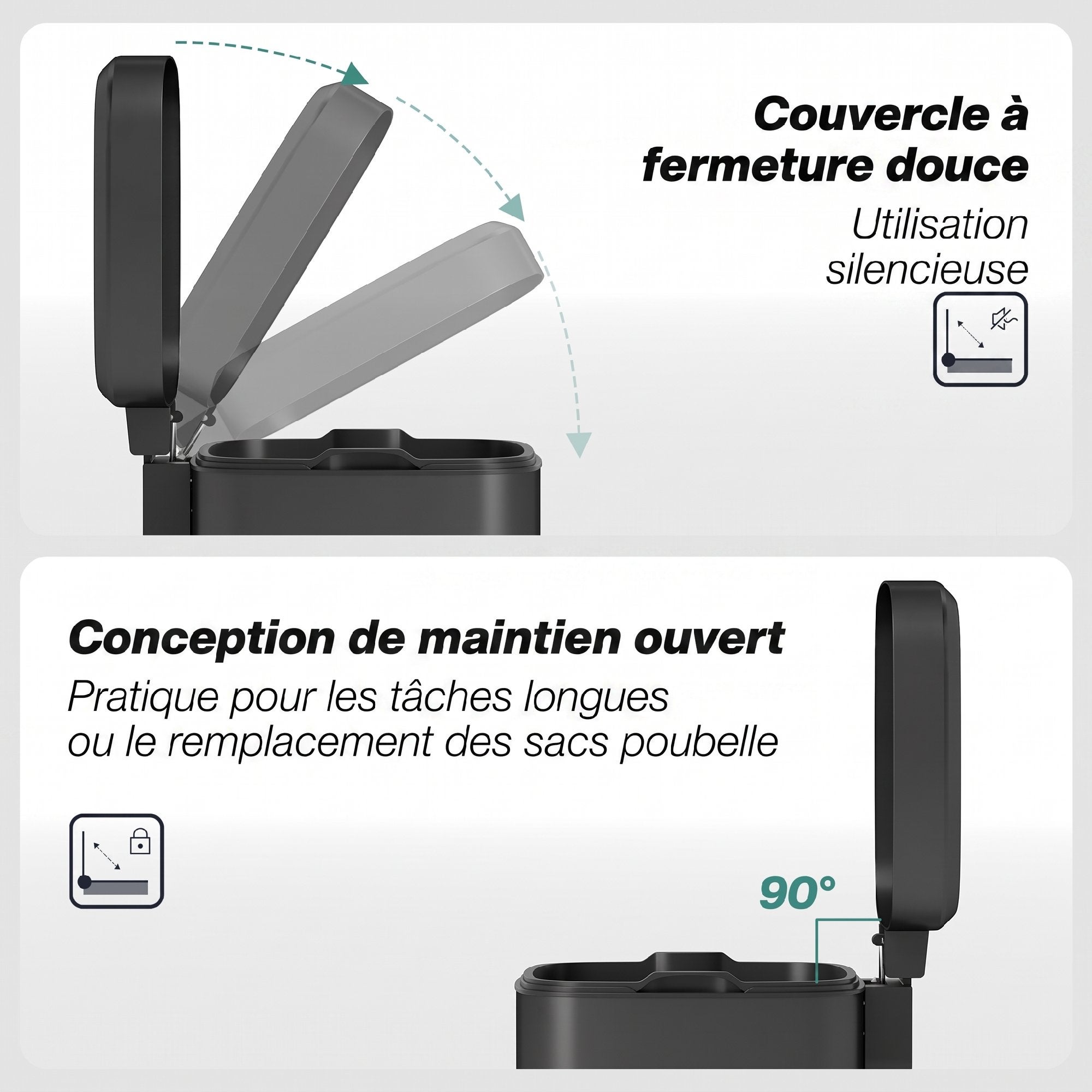 Poubelle de cuisine 20L couvercle à fermeture douce métal noir | Leroy ...