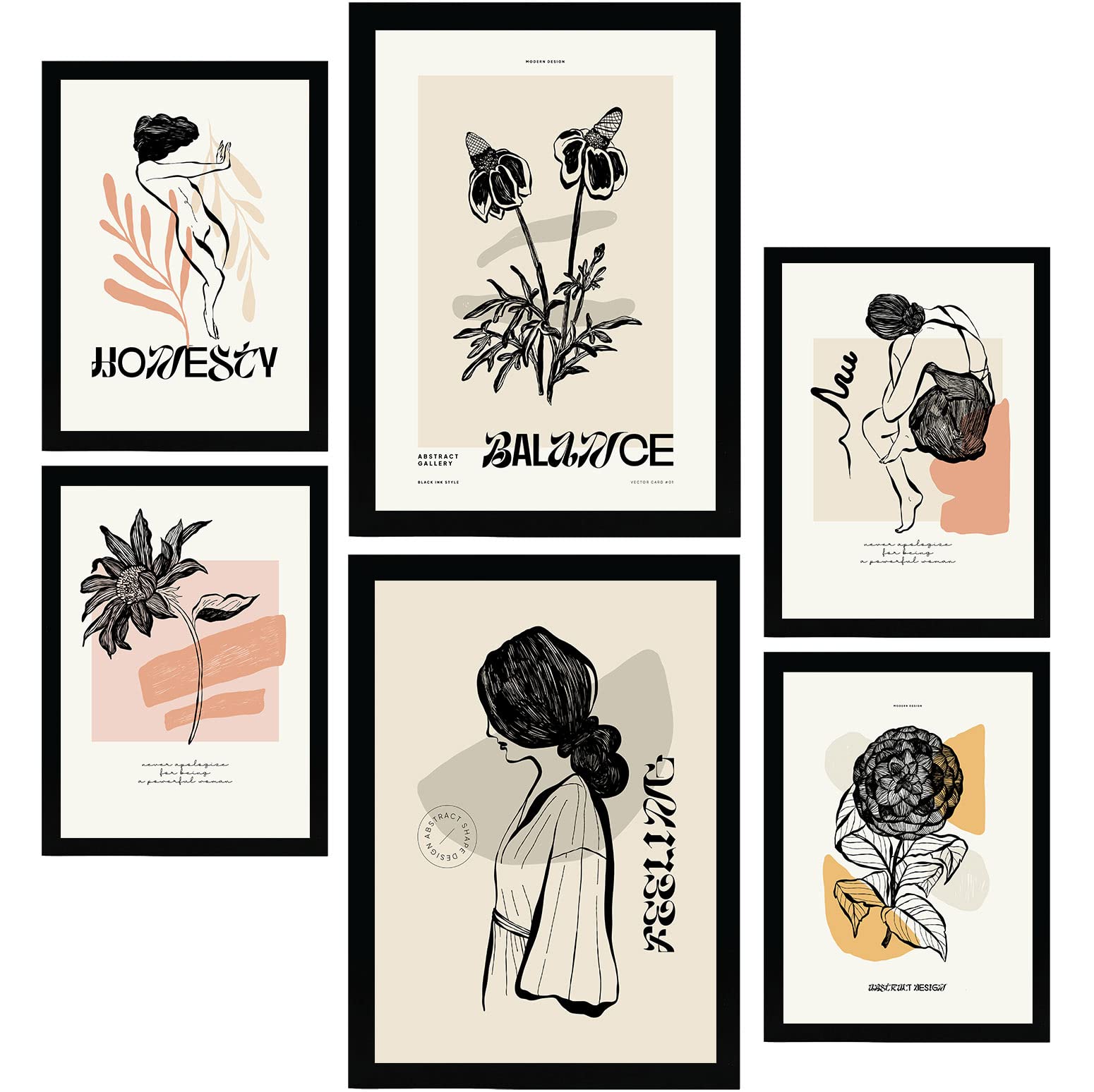Set De 6 Posters De Frutas En Tinta Negra - Tamaños A3 Y A4, Decoración Moderna Para Paredes, Sin Marcos