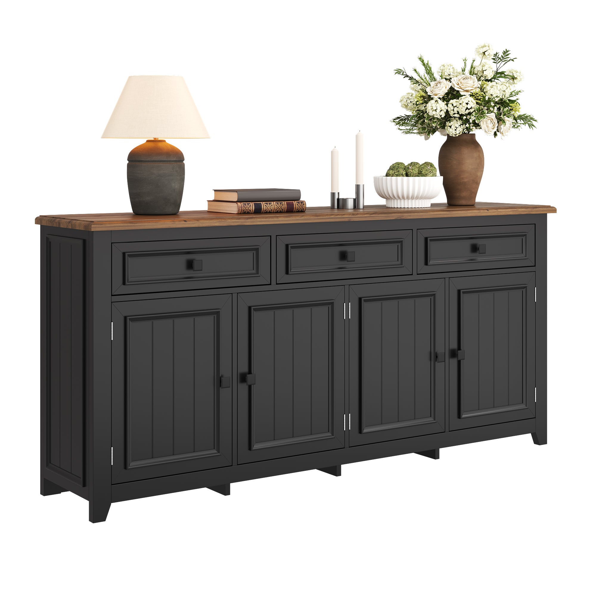 Nowoczesna komoda z 3 drzwiami i 2 szufladami - 160 x 35 x 76 cm - MDF - do salonu, kuchni - czarna - 2