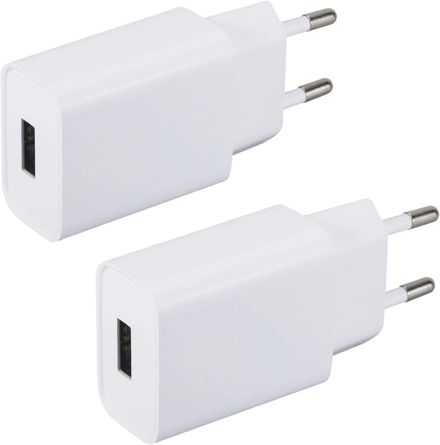 Zestaw 2 adapterów USB 5 V 2 A z wtyczką ścienną, kompatybilnych z iPhone'em, Samsungiem, słuchawkami, czytnikami e-booków i lampkami biurkowymi