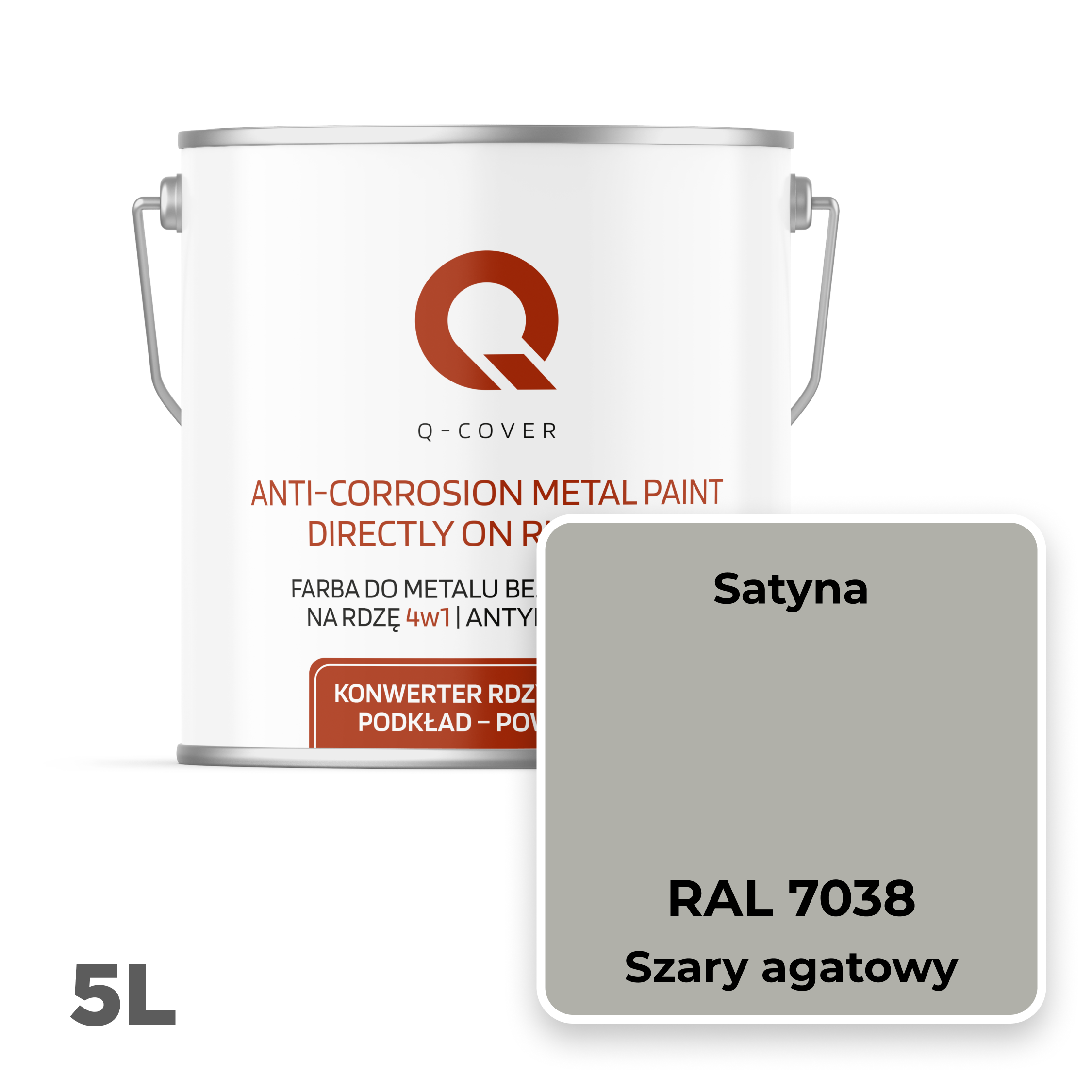 Farba do Metalu Prosto na Rdzę 4w1 Q-Cover Szary agatowy RAL7038 Satyna 5L - 2