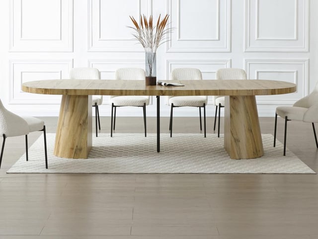 Mesa de comedor extensible 6 a +12 personas de MDF - Natural claro - CLOEVA