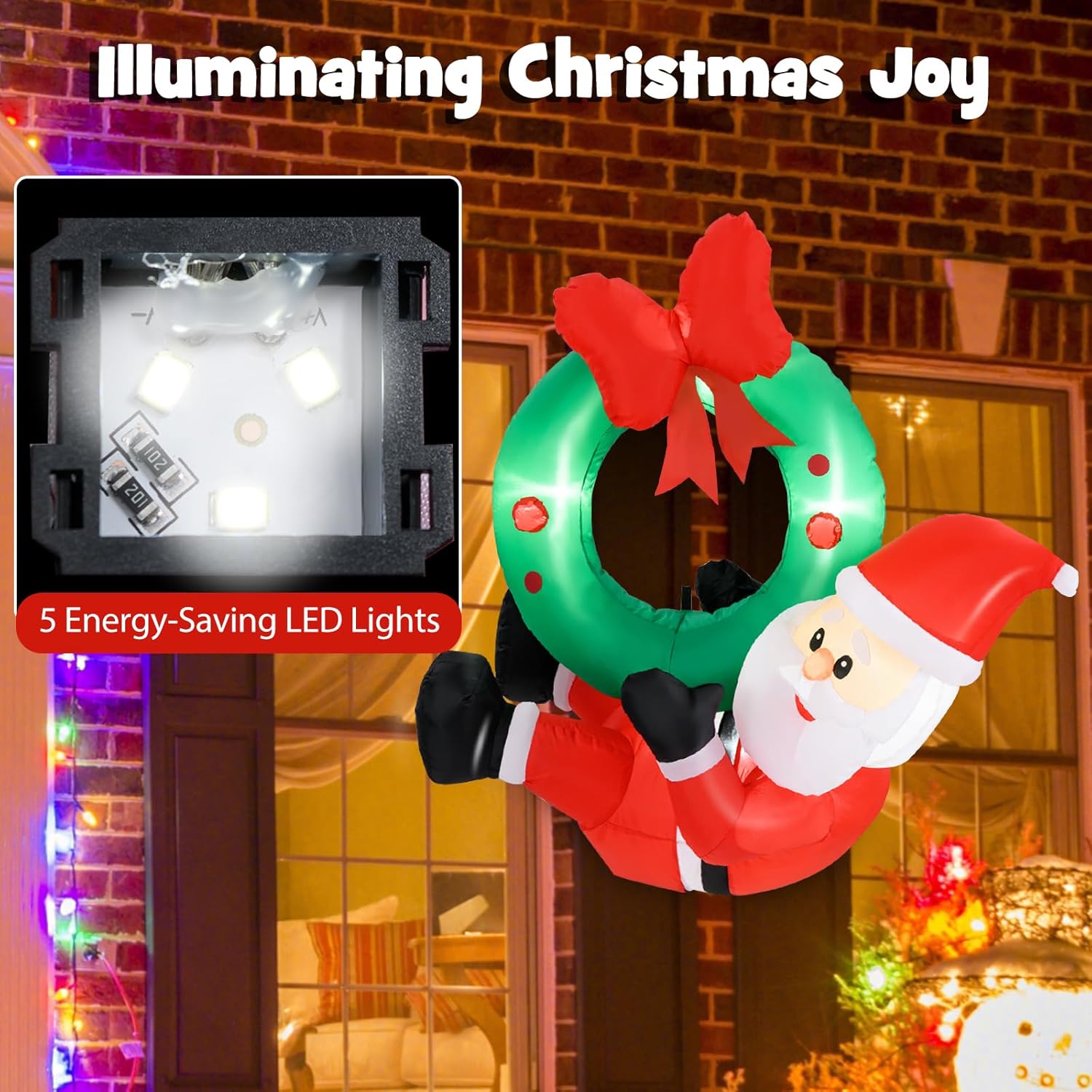 Père Noël Gonflable Bonetti 120cm Avec Couronne LED Illuminée – Neuf