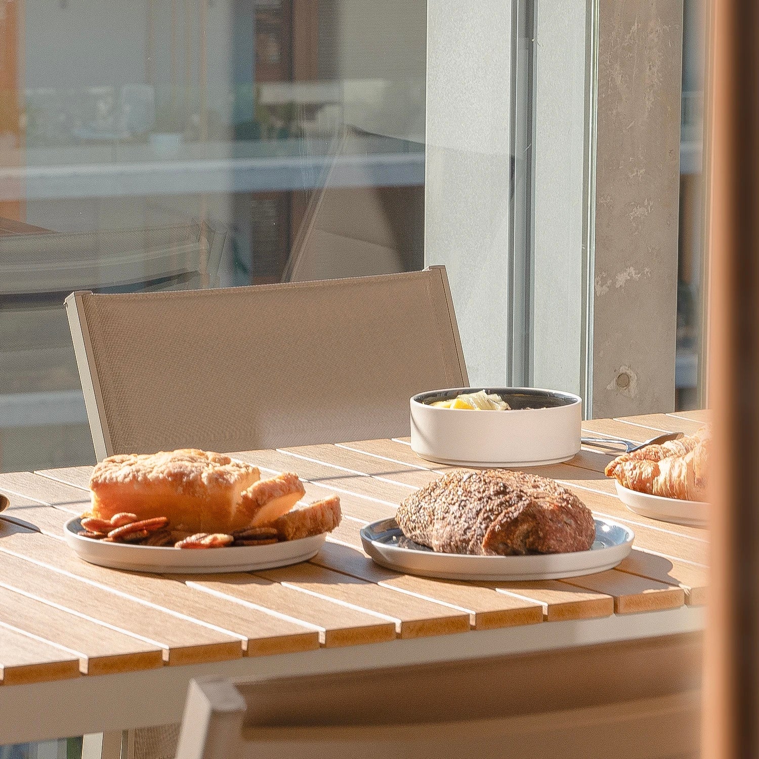 Mesa de jardin extensible beige 200/300x100 imitacion madera - Osaka - 8