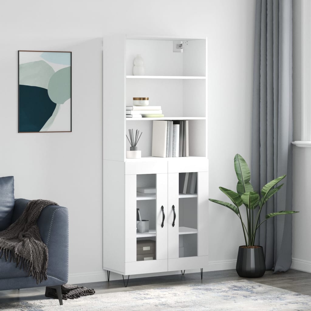 Buffet haut Blanc 69,5x34x180 Bois d'ingénierie - 2