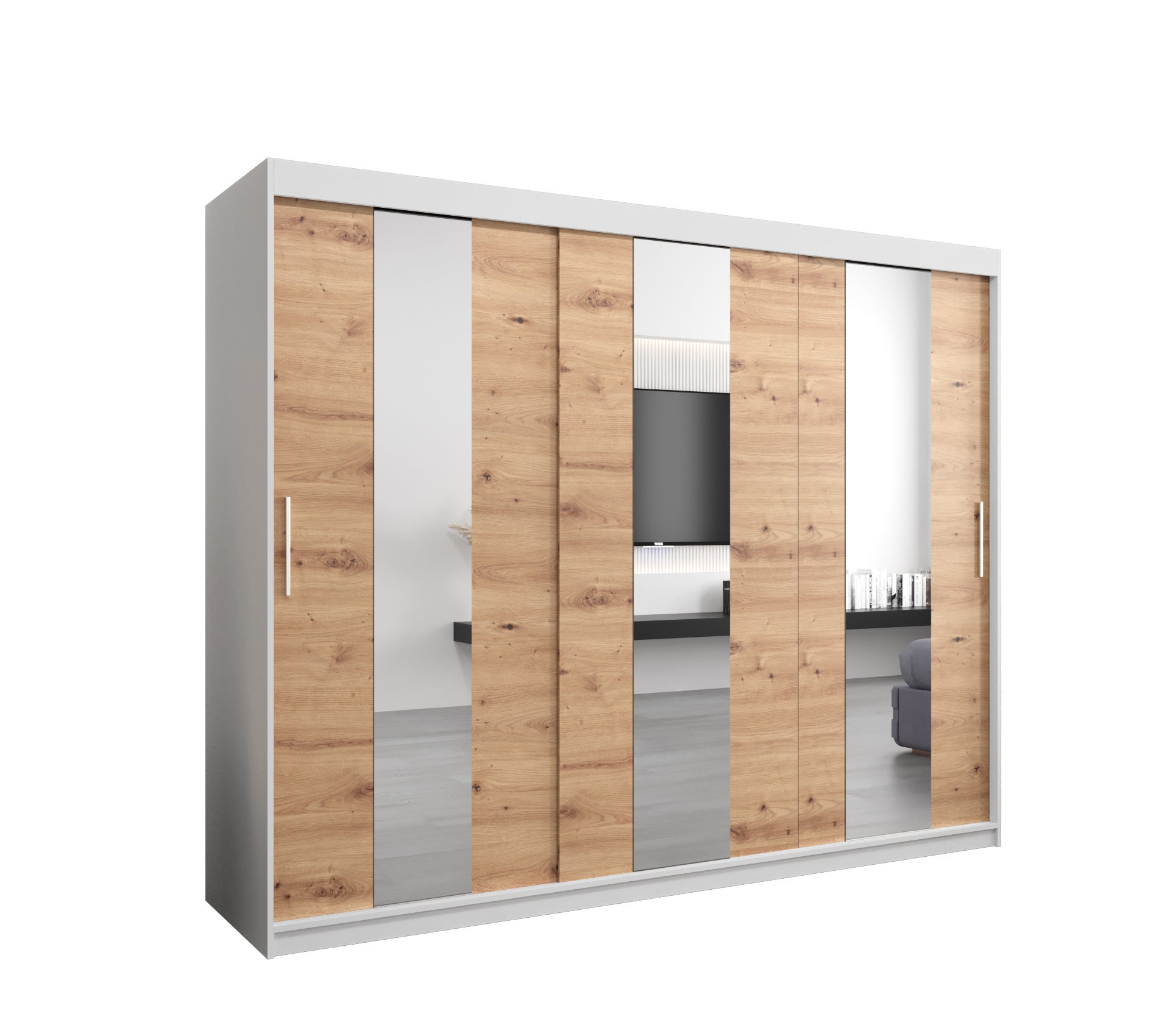 Szafa przesuwna garderoba POLE 250 x 62 x 200 cm Biały + Artisan - Abiks Meble
