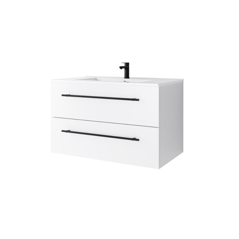 Zestaw szafka łazienkowa z umywalką ceramiczną Uptrend NAVA 80, 0D2S Biały Mat - uchwyt czarny mat 1 kpl.