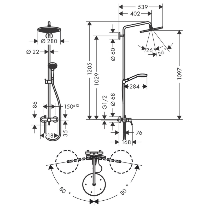 Colonne de douche mécanique HANSGROHE Croma Select S 280 chromé - 6