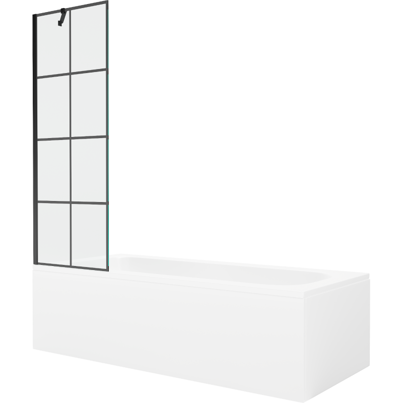 Mexen Vega wanna prostokątna 180 x 80 cm z obudową i parawanem 1-skrzydłowym 60 cm, czarny wzór - 550118080X9506007077