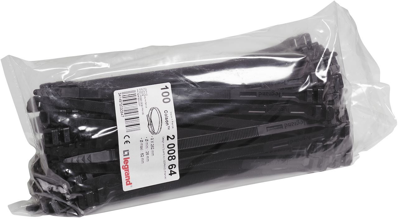 Collier - legrand colson - 9 x 262 mm - noir - sachet de 100 - legrand ...