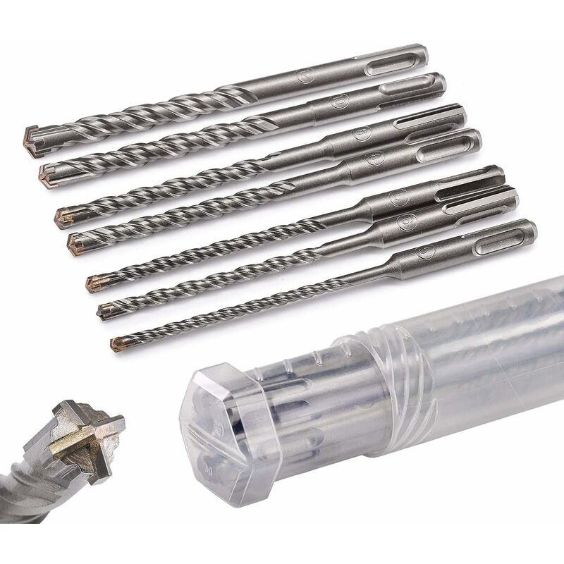 Jeu De 10 Forets Béton SDS Plus - 4 Tranchants, Diamètres 5 à 12 Mm - Compatible Bosch, Makita, DeWalt