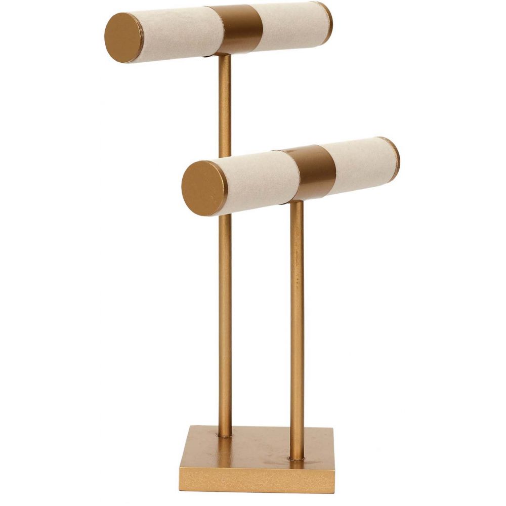 Porte-bijoux - Home Deco Factory - Double - Beige - Pied Doré - H29,5 X L21 X P14 Cm - 5