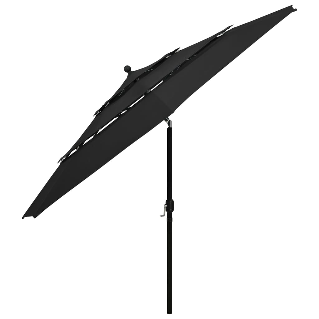 Parasol à 3 niveaux avec mât en aluminium Noir 3,5 m - 4