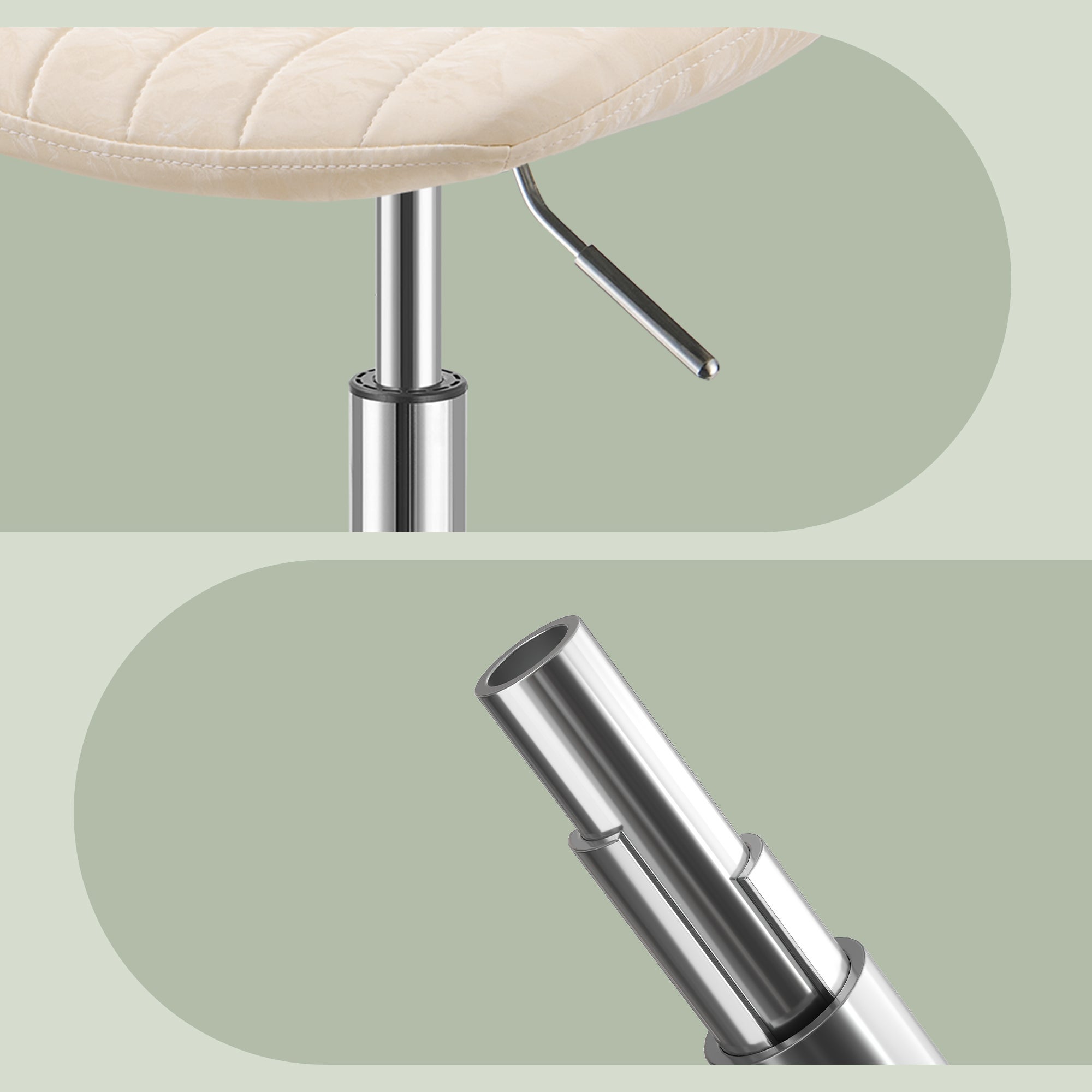 Tabouret Coiffeuse avec Dossier, Chaise Ergonomique Réglable, Cuir PU, 43 x 46,5 x 65,5-77,5 cm, Blanc - 7