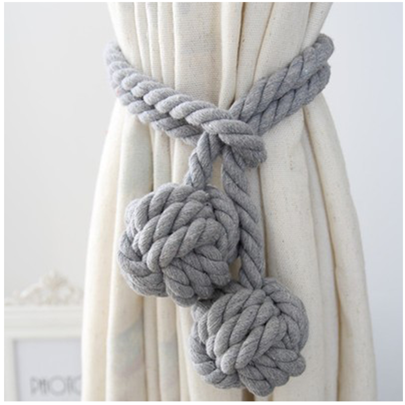 Set di 2 fermatenda decorativi in corda di cotone, beige con
