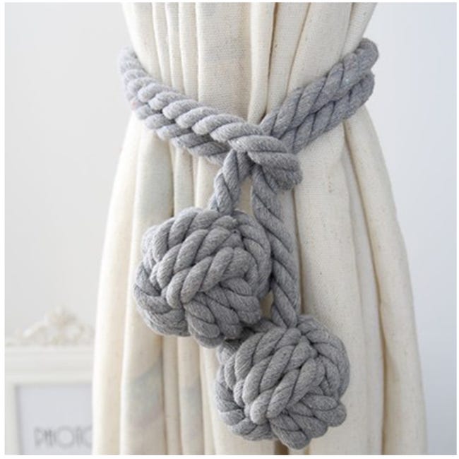 Set di 2 fermatenda decorativi in corda di cotone, beige con Set di 2 fermatenda decorativi in corda di cotone, beige con