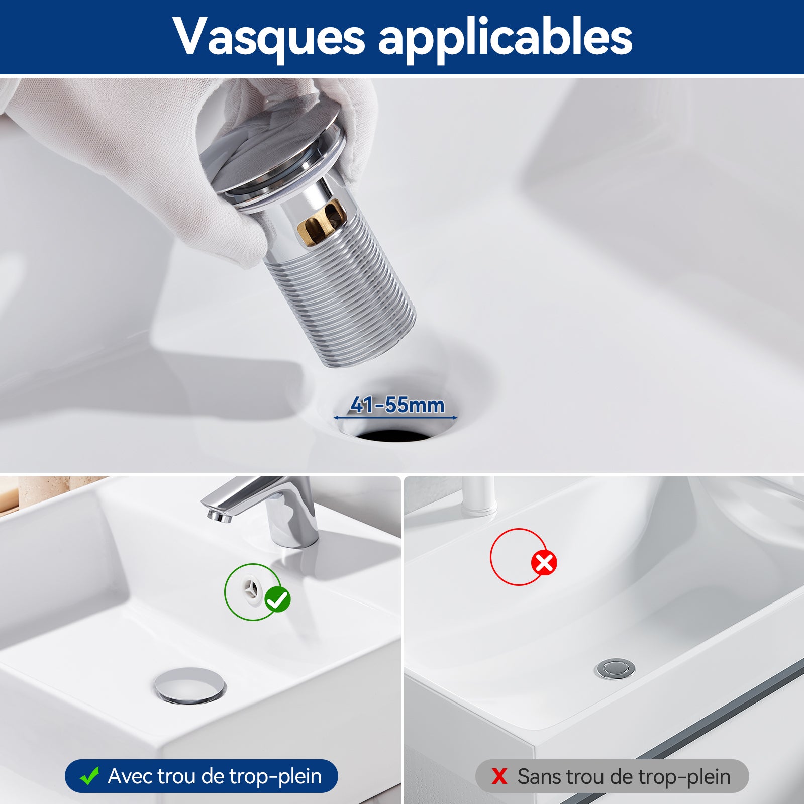 Auralum max Bonde Pop Up avec Trop-Plein,Chromé,Universal Lavabo Bouchon de Vidange avec Panier à Crépine,Laiton Anti-Colmatage Vidage Salle de Bain - 8