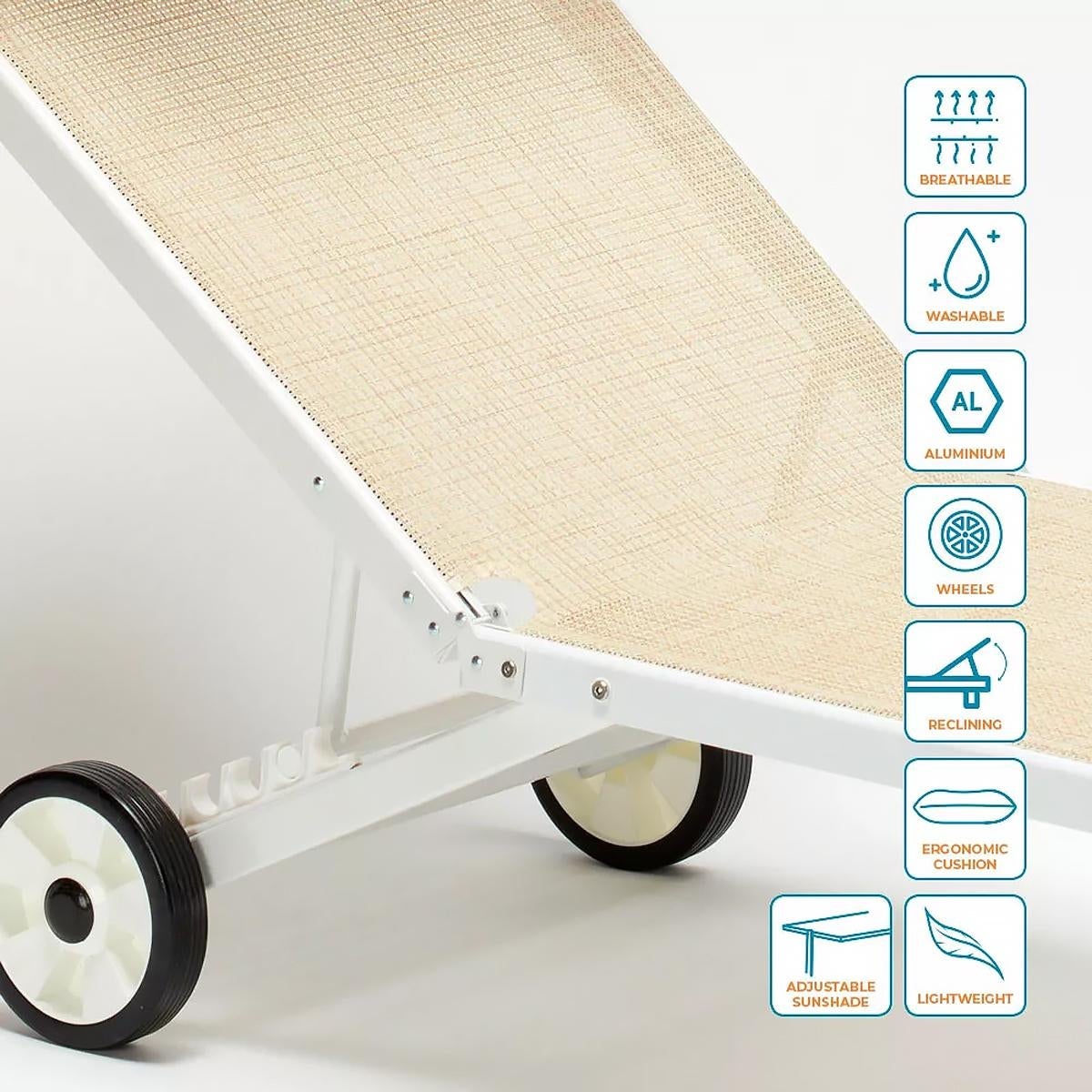 2 Bains de soleil avec roues transats piscine jardin aluminium Alabama - 7