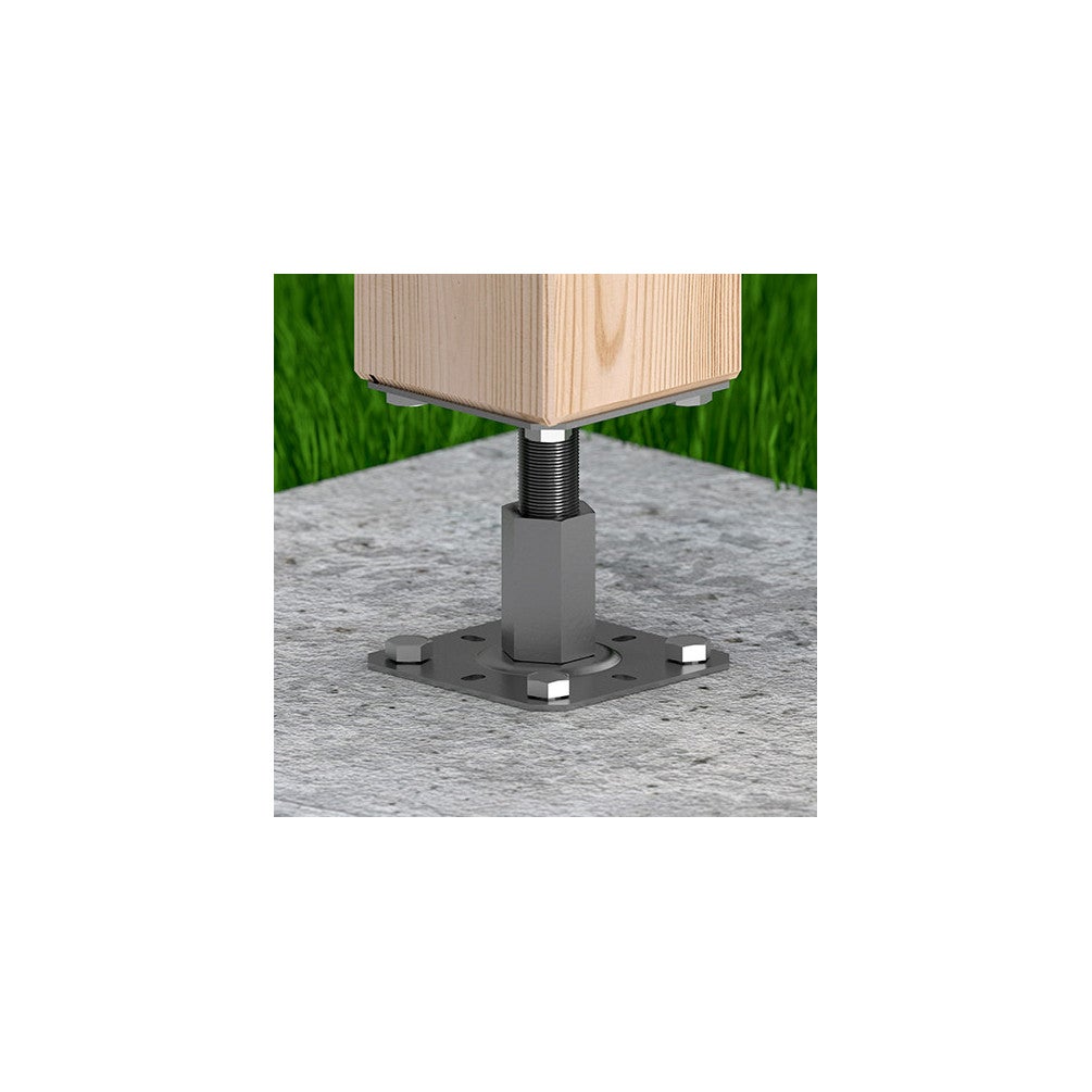 Embase pied de poteau carrée réglable - Platine 100x100 mm - Ht 100 à 150 mm - Acier galvanisé à chaud M20 - Fabrication Europe - 6